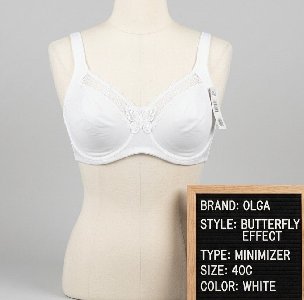 NWT Olga Butterfly Effect Minimizer Underwire Bra 40C White Camisole Straps